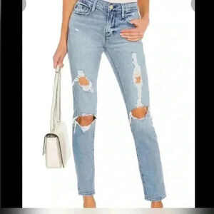 FRAME Denim Le Garcon Mid Rise Distressed Jeans Denim Beldon Rips Size 24